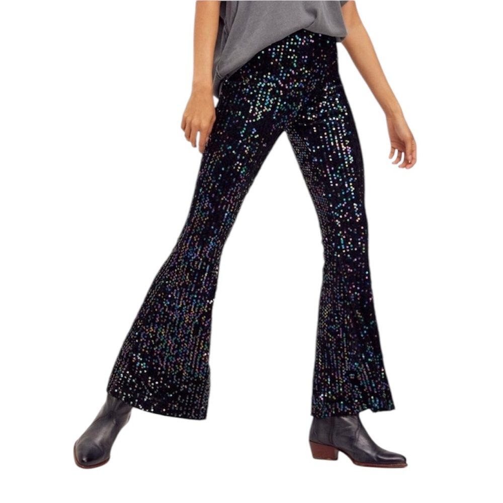 NWT Free People Sequin Slim Pull On Flare Pants Size XS